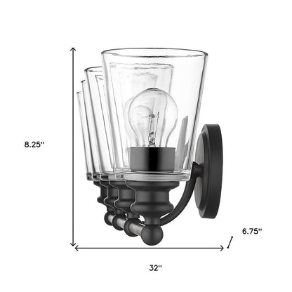 8" Black And Clear Metal and Glass Vanity Flush Mounted Sconce HomeRoots