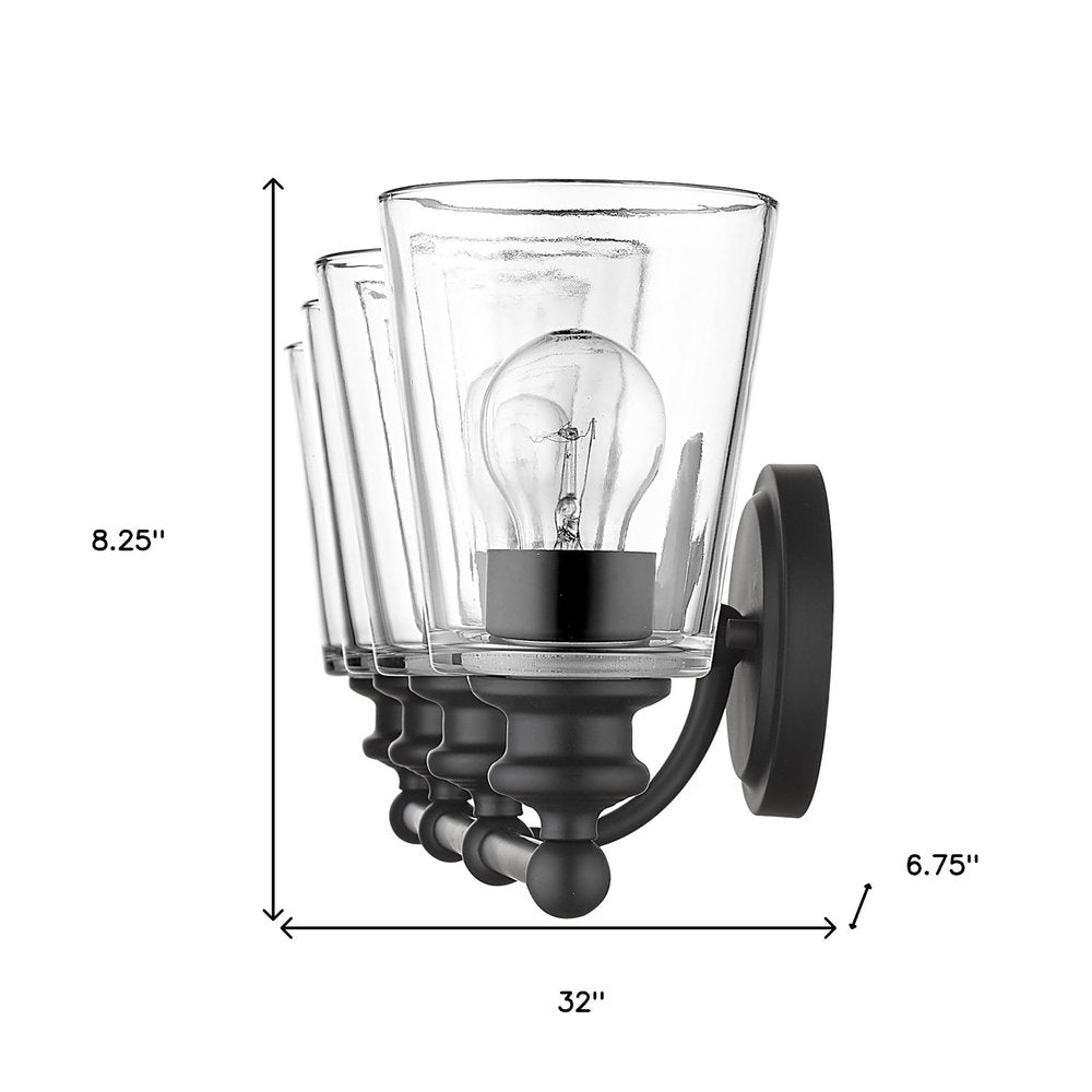 8" Black And Clear Metal and Glass Vanity Flush Mounted Sconce HomeRoots