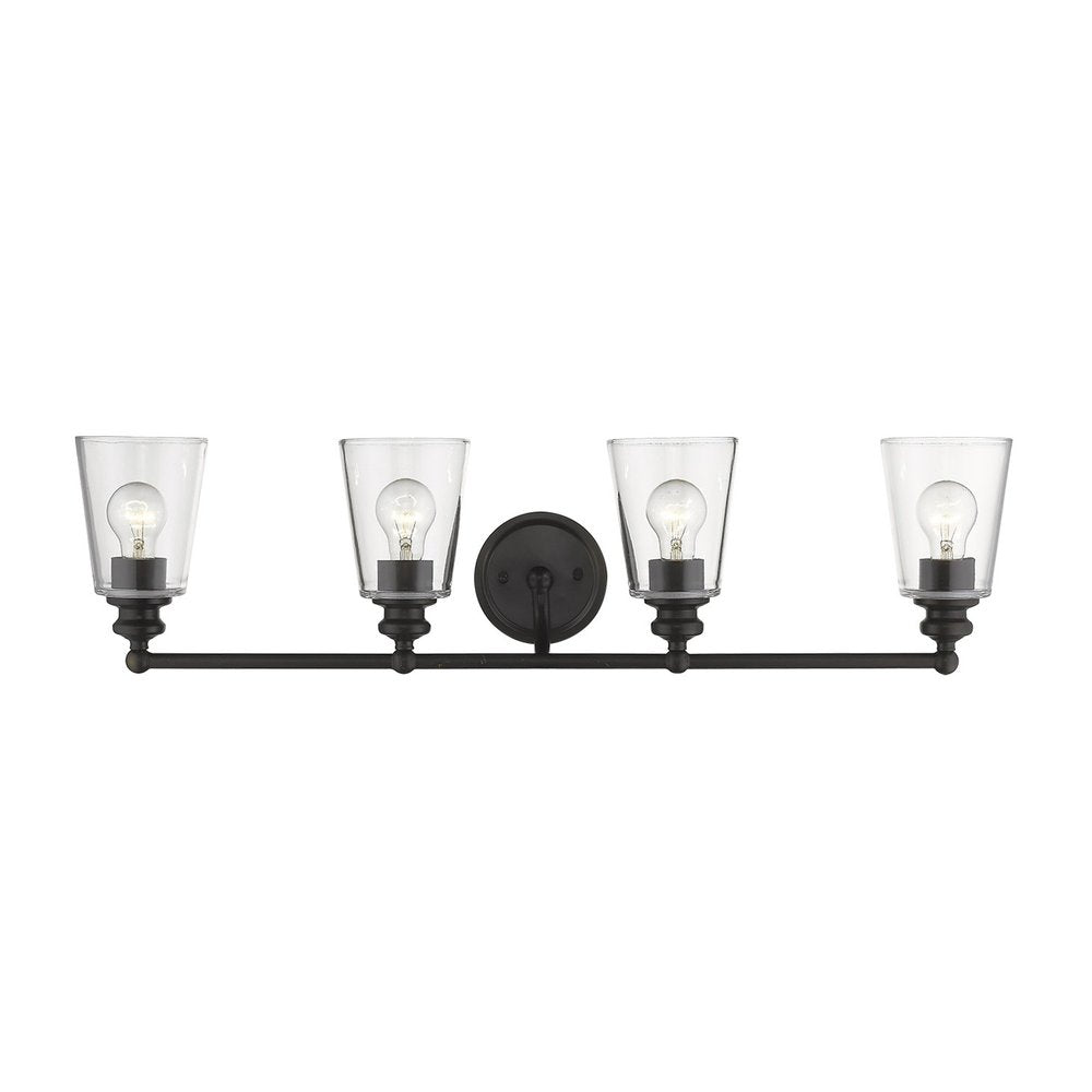 8" Black And Clear Metal and Glass Vanity Flush Mounted Sconce HomeRoots
