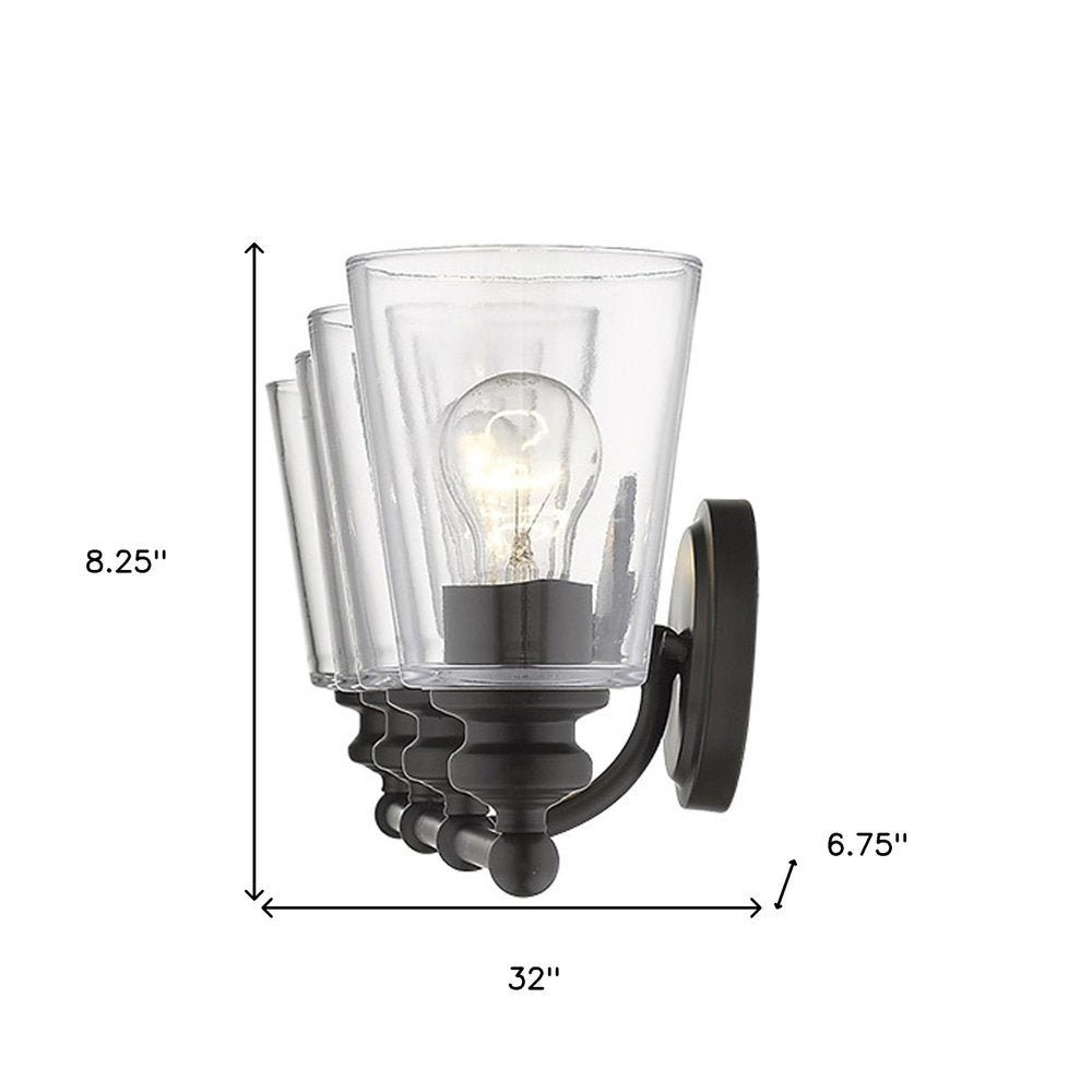8" Black And Clear Metal and Glass Vanity Flush Mounted Sconce HomeRoots