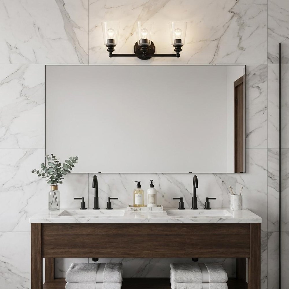 8" Black And Clear Metal and Glass Vanity Flush Mounted Sconce — view 7