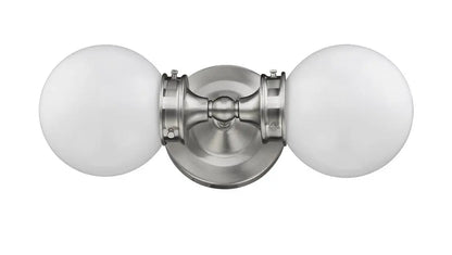 Two Light Silver Wall Sconce with Round Frosted Glass Shade HomeRoots