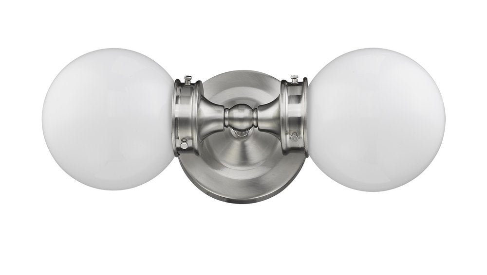 Two Light Silver Wall Sconce with Round Frosted Glass Shade — view 1