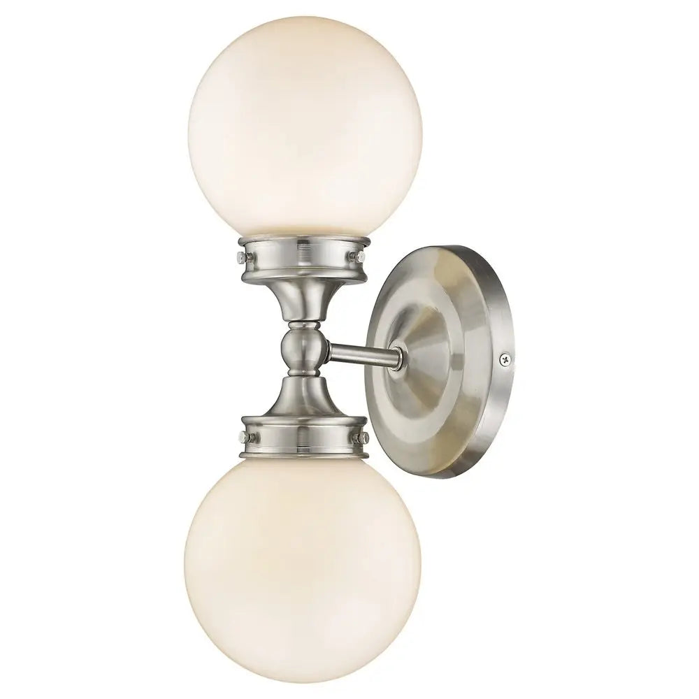 Two Light Silver Wall Sconce with Round Frosted Glass Shade HomeRoots