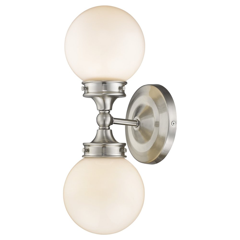 Two Light Silver Wall Sconce with Round Frosted Glass Shade — view 2