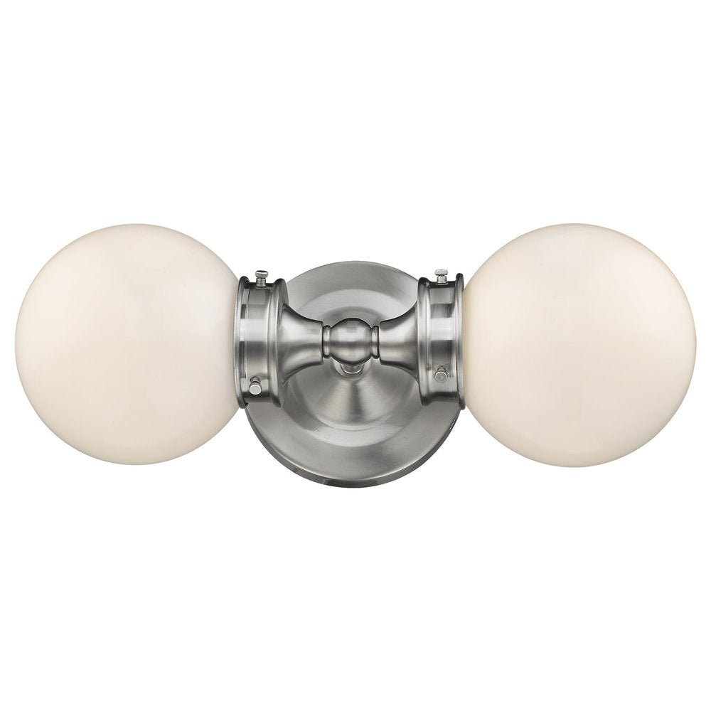Two Light Silver Wall Sconce with Round Frosted Glass Shade — view 3