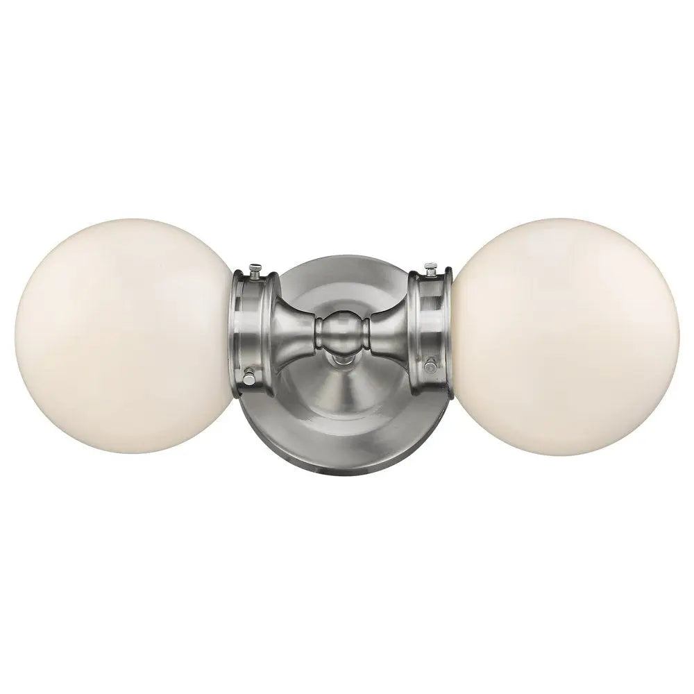 Two Light Silver Wall Sconce with Round Frosted Glass Shade HomeRoots