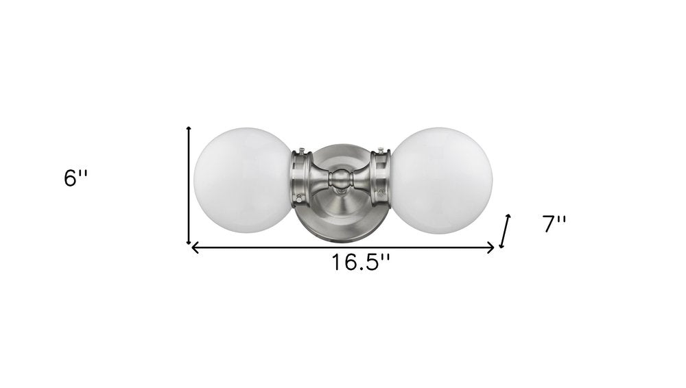 Two Light Silver Wall Sconce with Round Frosted Glass Shade — view 4