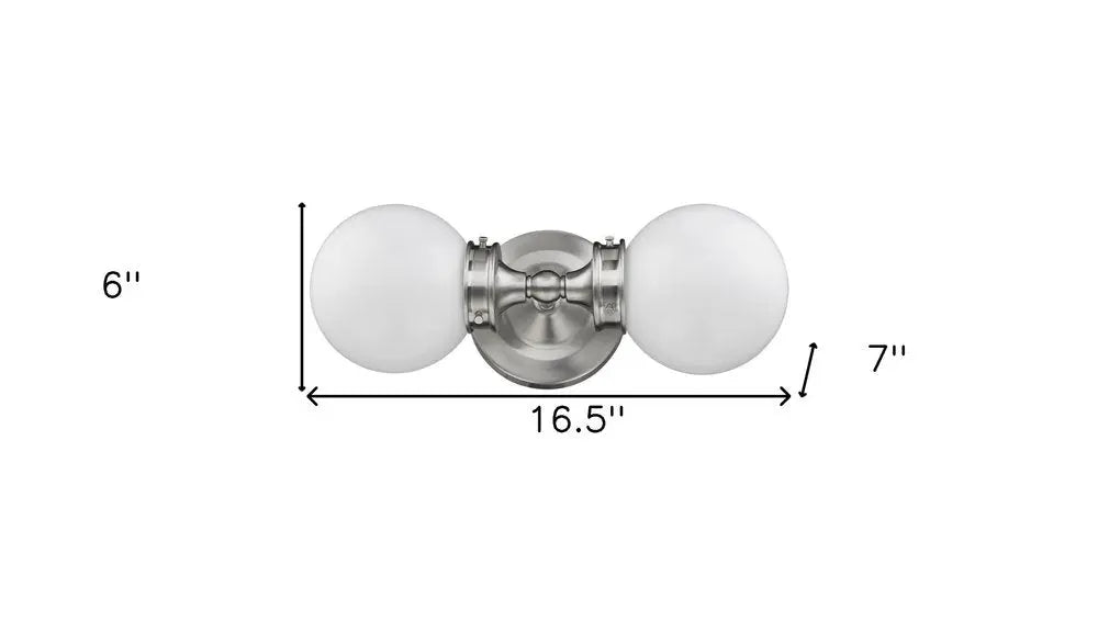 Two Light Silver Wall Sconce with Round Frosted Glass Shade HomeRoots