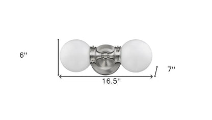 Two Light Silver Wall Sconce with Round Frosted Glass Shade HomeRoots