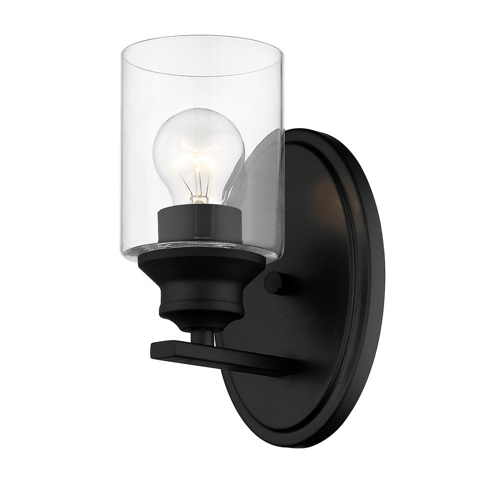 One Light Matte Black Wall Light with Clear Glass Shade HomeRoots