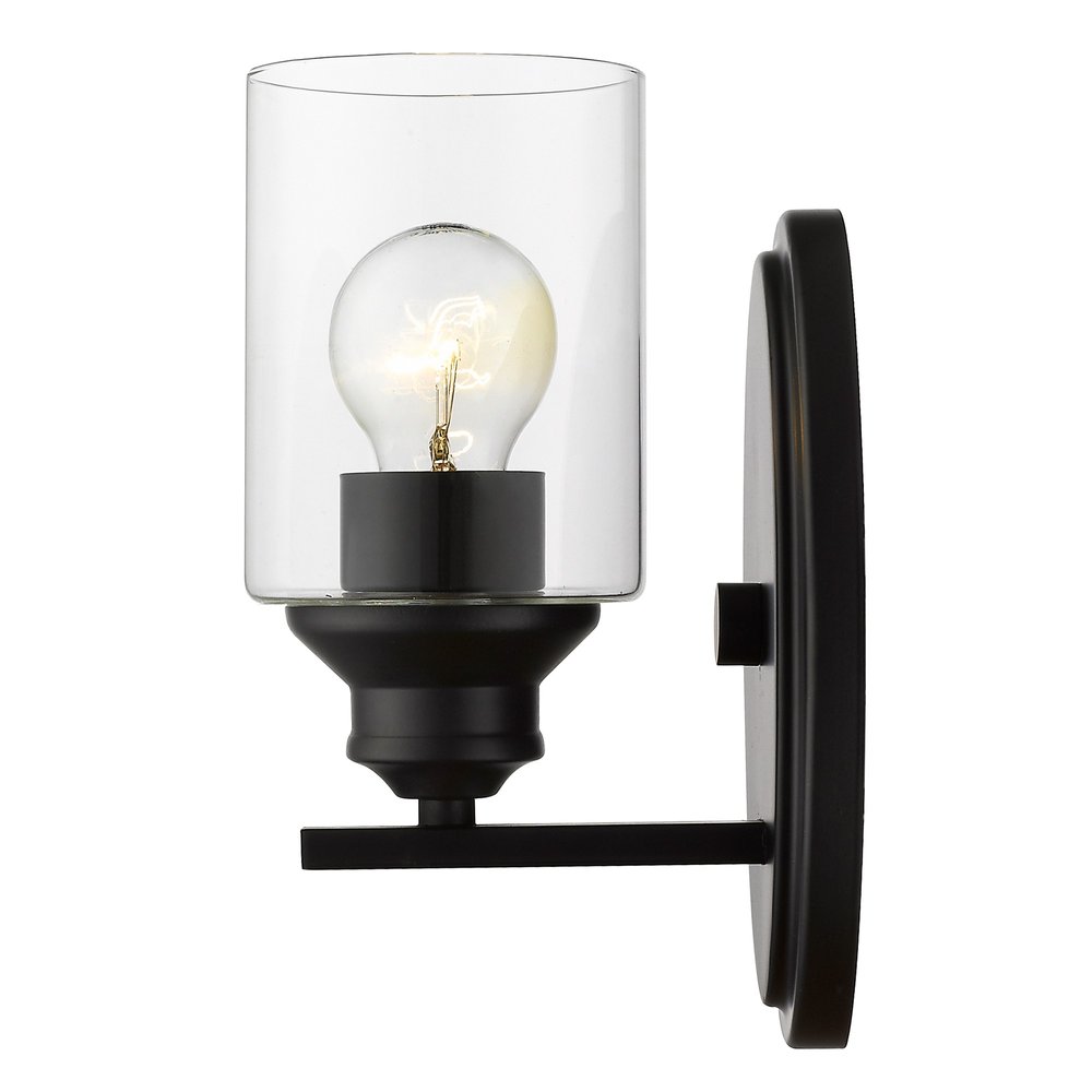 One Light Matte Black Wall Light with Clear Glass Shade — view 2