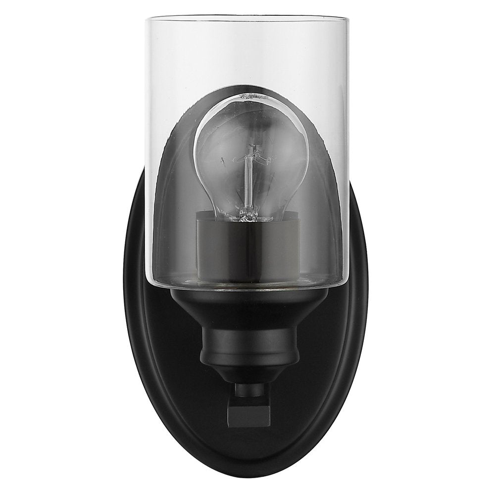 One Light Matte Black Wall Light with Clear Glass Shade — view 3