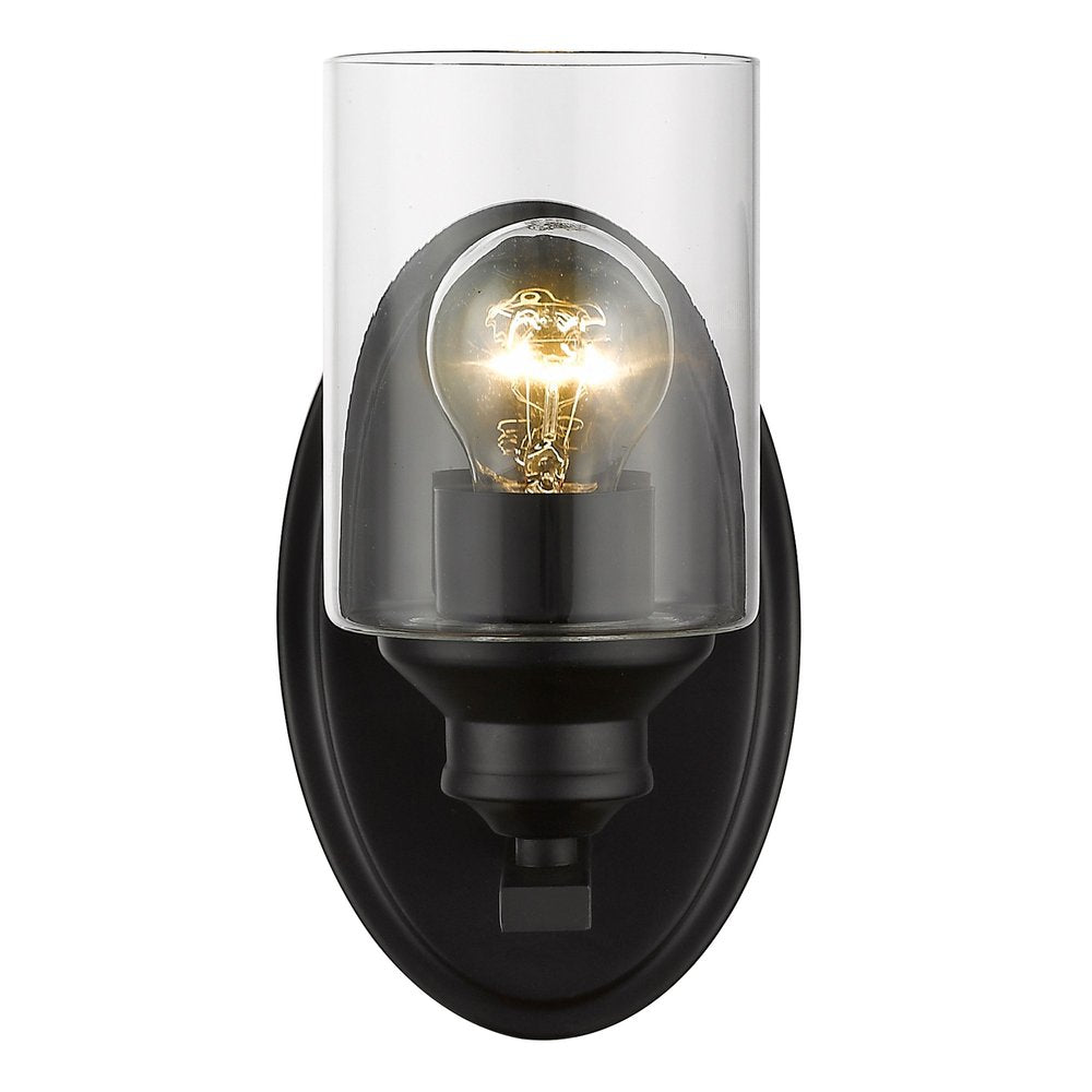 One Light Matte Black Wall Light with Clear Glass Shade HomeRoots