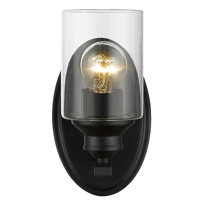 One Light Matte Black Wall Light with Clear Glass Shade HomeRoots
