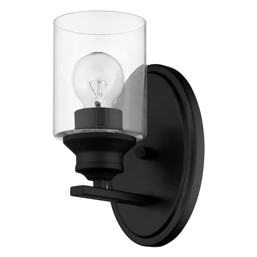 One Light Matte Black Wall Light with Clear Glass Shade — view 5