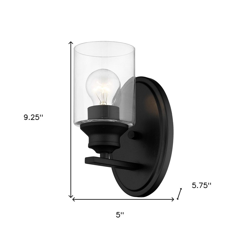 One Light Matte Black Wall Light with Clear Glass Shade HomeRoots