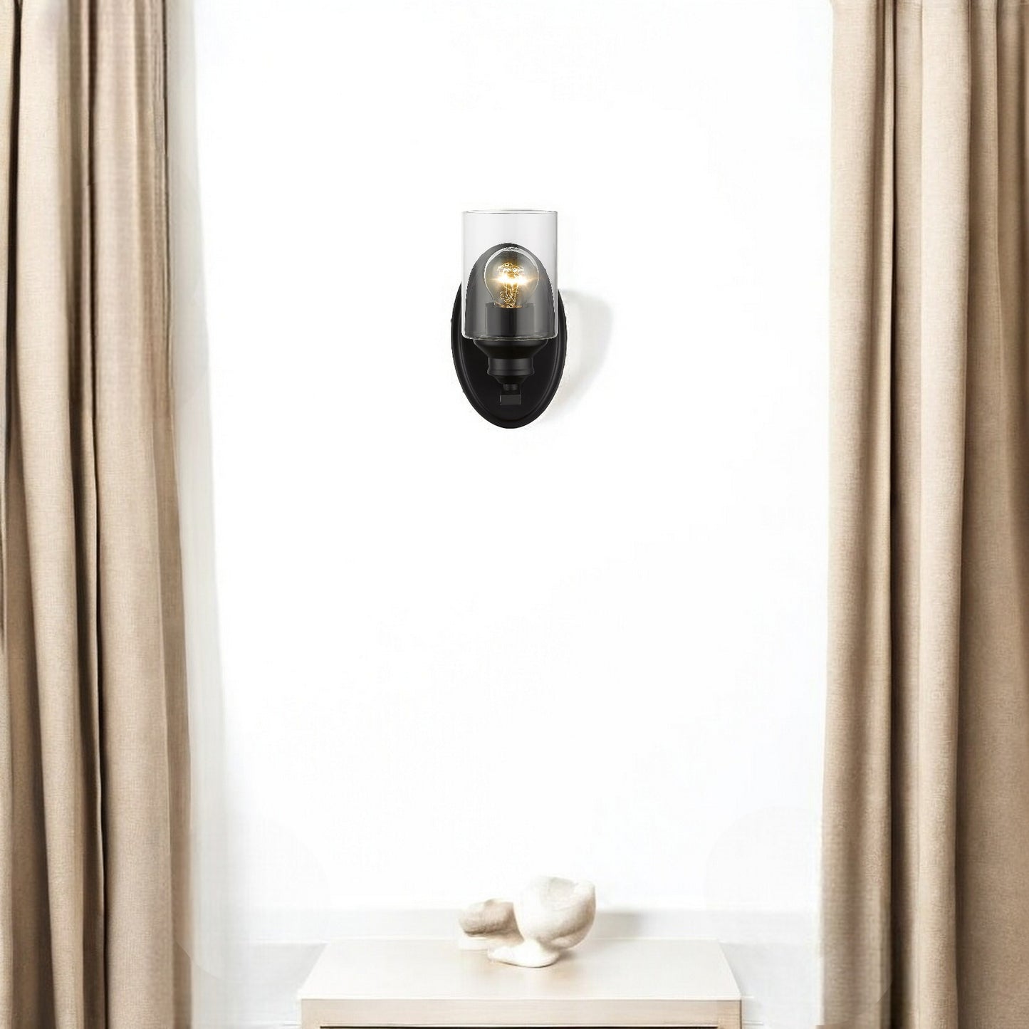 One Light Matte Black Wall Light with Clear Glass Shade