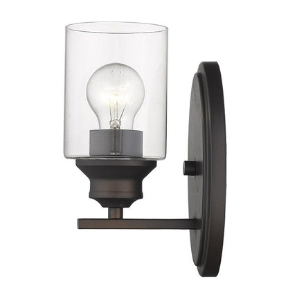One Light Bronze Wall Light with Clear Glass Shade HomeRoots
