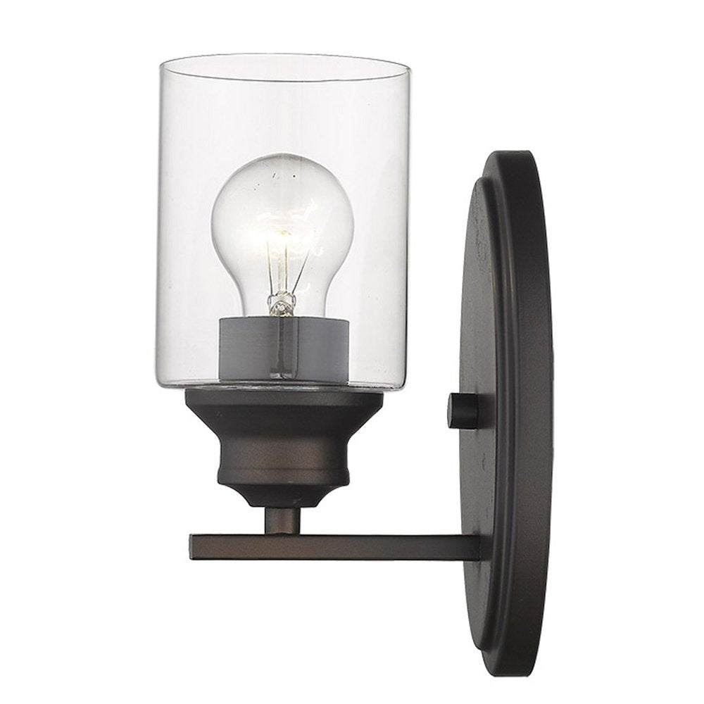One Light Bronze Wall Light with Clear Glass Shade — view 2