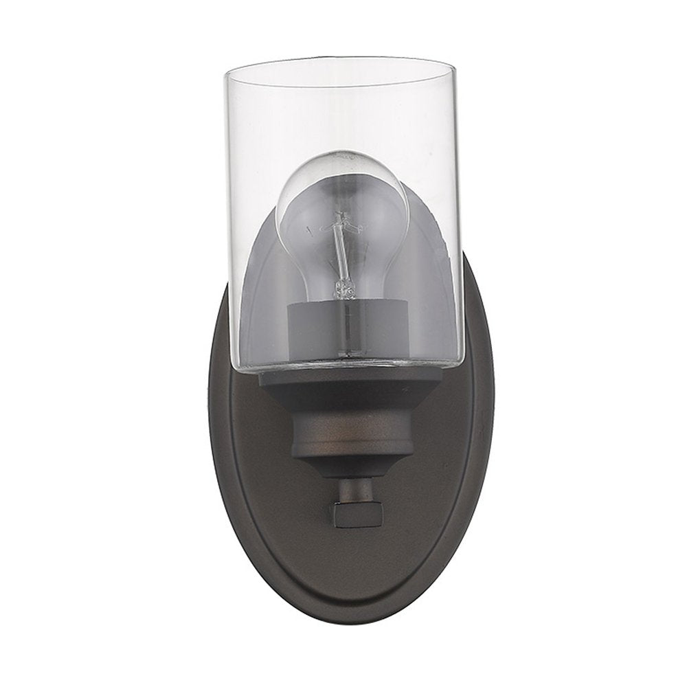 One Light Bronze Wall Light with Clear Glass Shade — view 3
