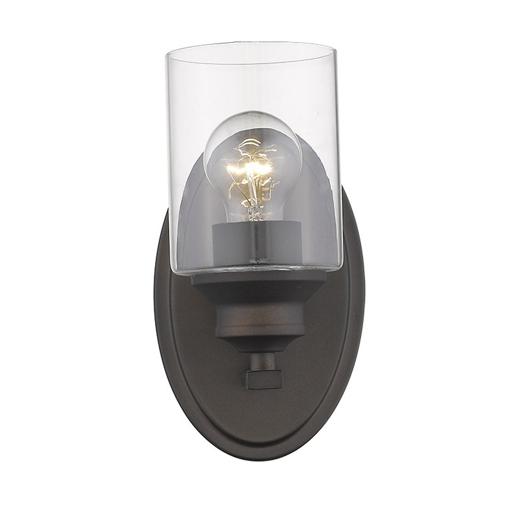 One Light Bronze Wall Light with Clear Glass Shade — view 4