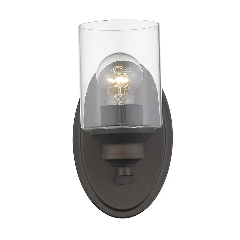 One Light Bronze Wall Light with Clear Glass Shade HomeRoots