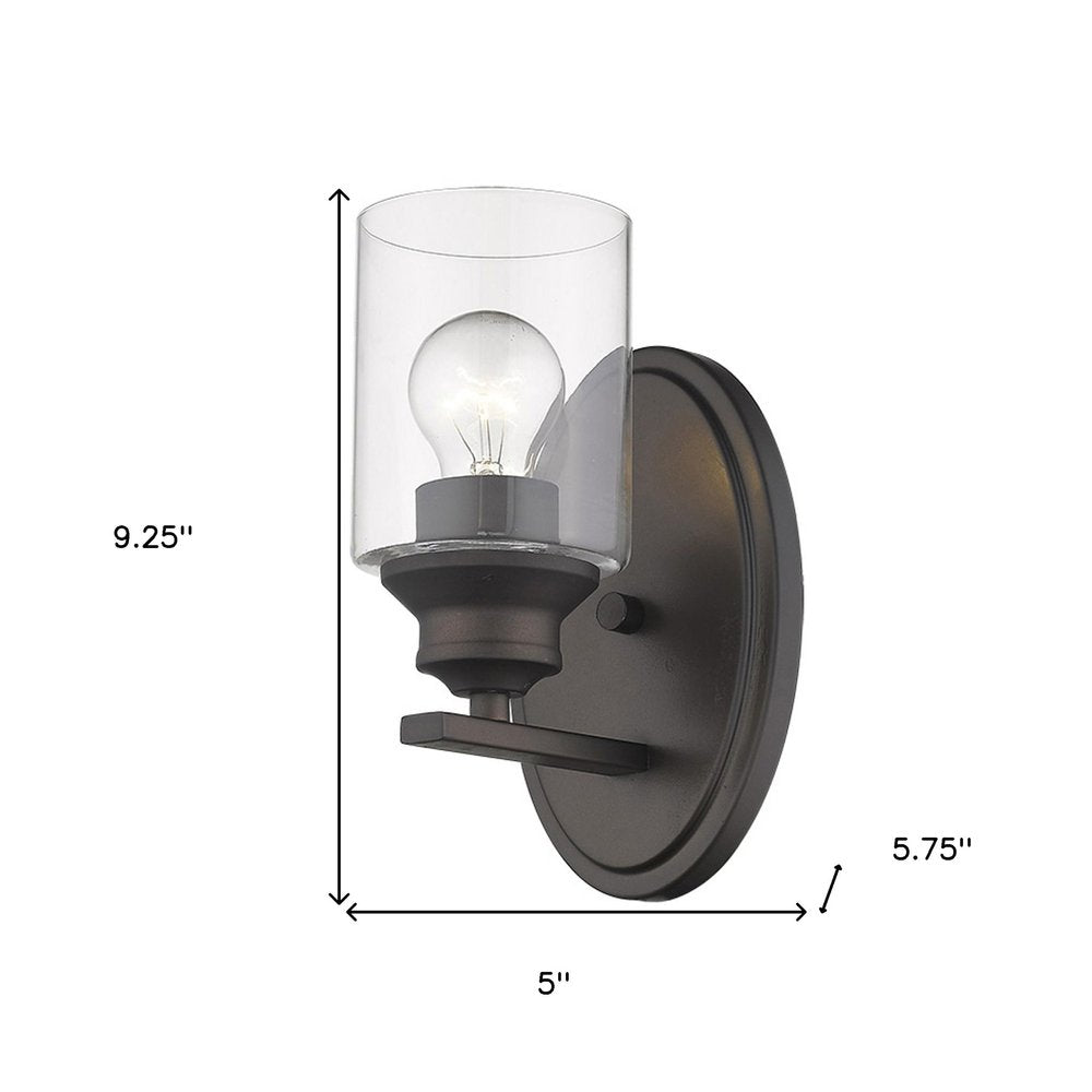 One Light Bronze Wall Light with Clear Glass Shade — view 5
