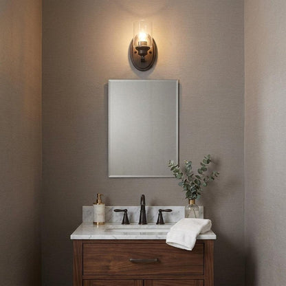 One Light Bronze Wall Light with Clear Glass Shade HomeRoots