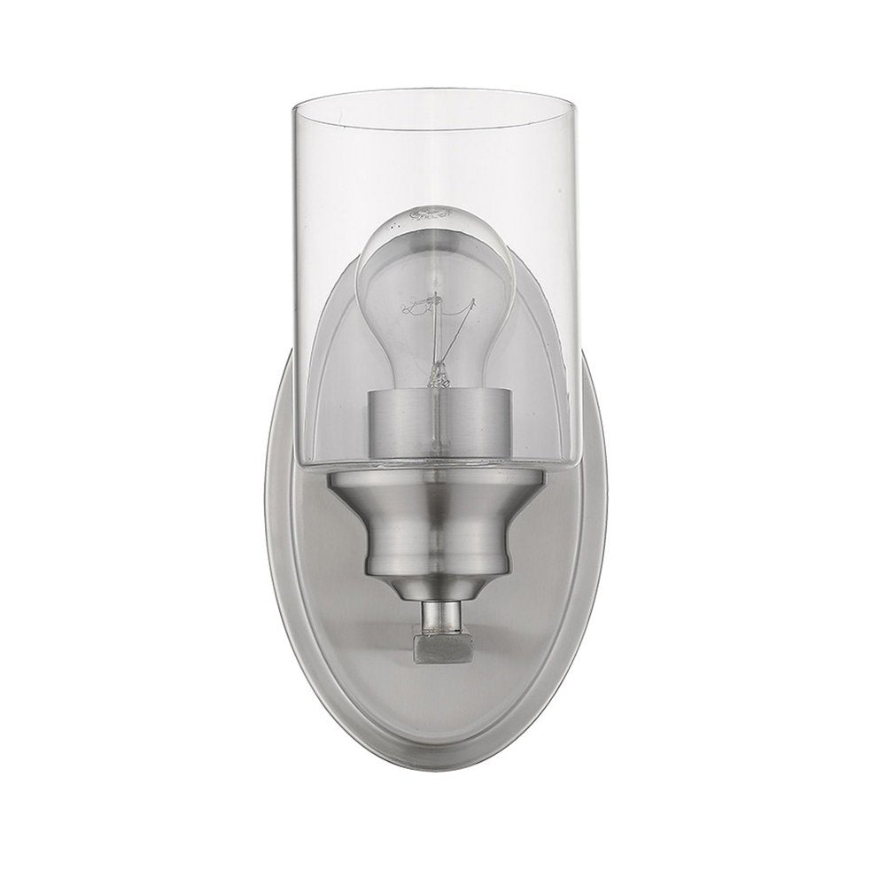 One Light Silver Wall Light with Clear Glass Shade — view 2