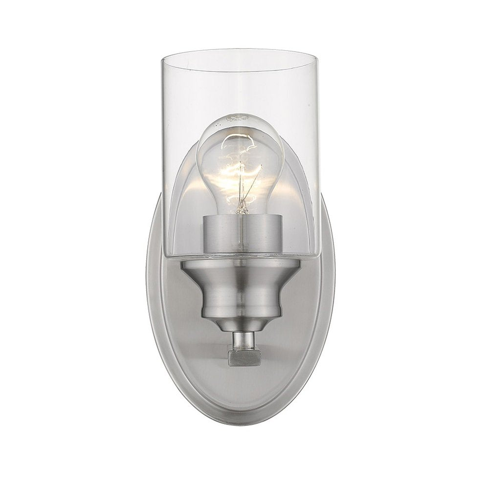 One Light Silver Wall Light with Clear Glass Shade — view 3