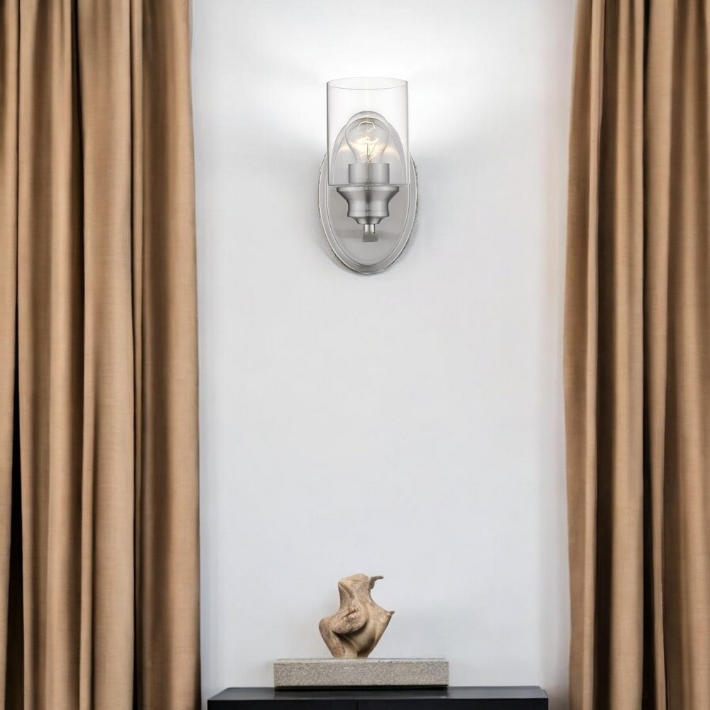 One Light Silver Wall Light with Clear Glass Shade HomeRoots