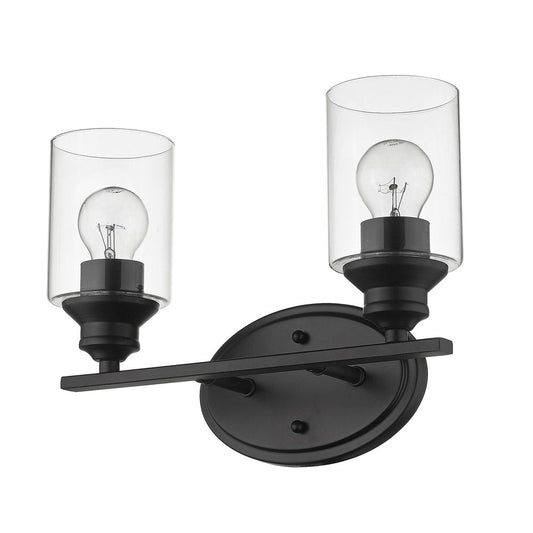 14" Black And Clear Metal and Glass Two Light Flush Mounted Sconce HomeRoots