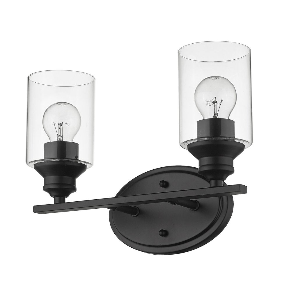 Two Light Matte Black Wall Light with Clear Glass Shade HomeRoots