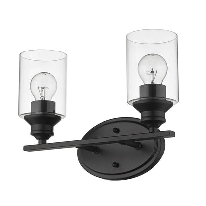Two Light Matte Black Wall Light with Clear Glass Shade HomeRoots