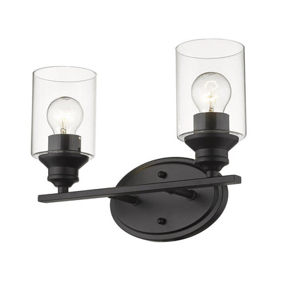 Two Light Matte Black Wall Light with Clear Glass Shade HomeRoots