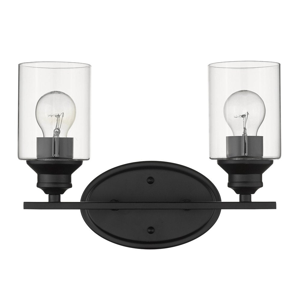 Two Light Matte Black Wall Light with Clear Glass Shade HomeRoots