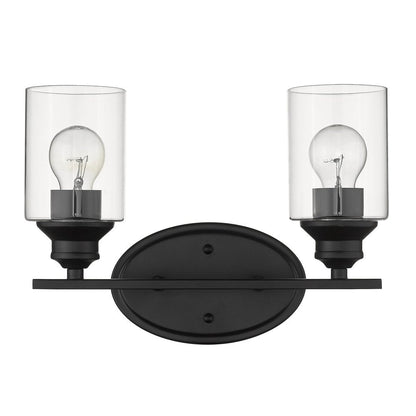 Two Light Matte Black Wall Light with Clear Glass Shade HomeRoots
