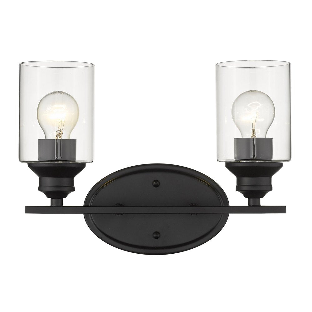 Two Light Matte Black Wall Light with Clear Glass Shade HomeRoots