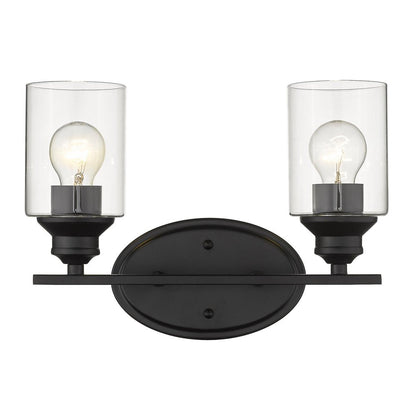 Two Light Matte Black Wall Light with Clear Glass Shade HomeRoots