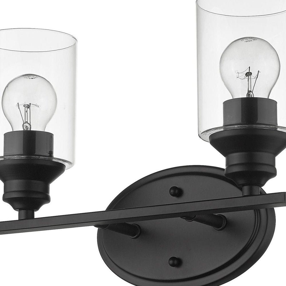 14" Black And Clear Metal and Glass Two Lights Flush Mounted Sconce HomeRoots