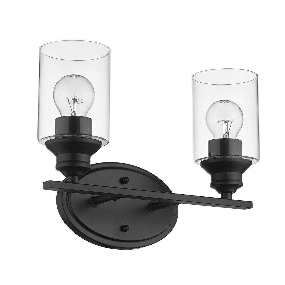 14" Black And Clear Metal and Glass Two Lights Flush Mounted Sconce HomeRoots