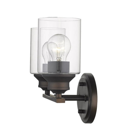 10" Black And Clear Metal and Glass Vanity Flush Mounted Sconce HomeRoots