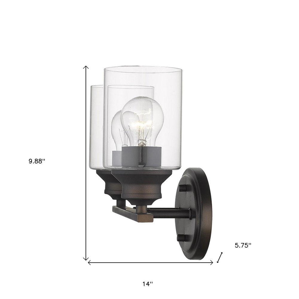 10" Black And Clear Metal and Glass Vanity Flush Mounted Sconce HomeRoots