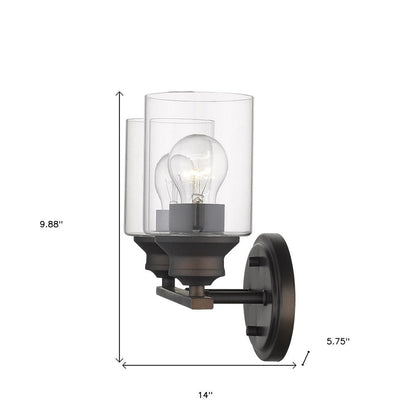 10" Black And Clear Metal and Glass Vanity Flush Mounted Sconce HomeRoots