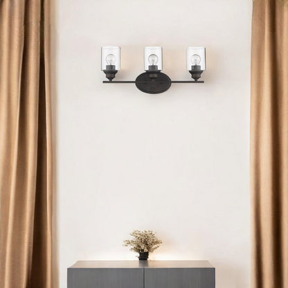 Three Light Bronze Wall Light with Clear Glass Shade HomeRoots