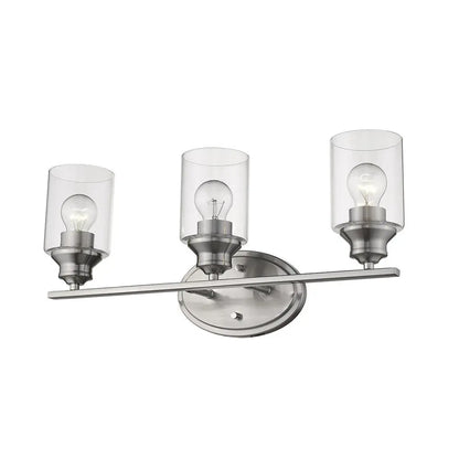 Three Light Silver Wall Light with Clear Glass Shade HomeRoots