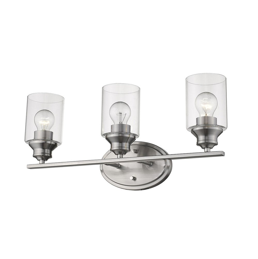 Three Light Silver Wall Light with Clear Glass Shade HomeRoots