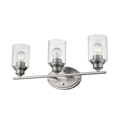 Three Light Silver Wall Light with Clear Glass Shade HomeRoots