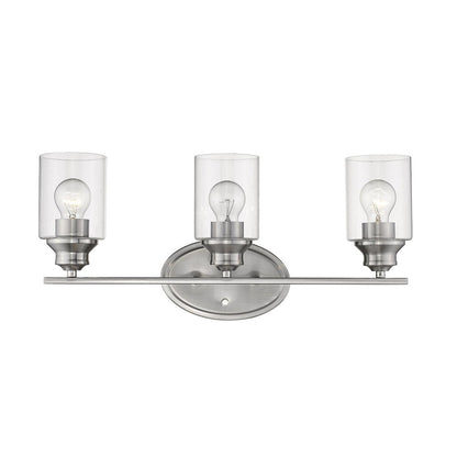 Three Light Silver Wall Light with Clear Glass Shade HomeRoots